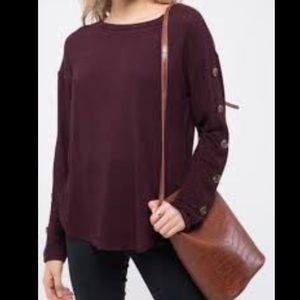 New perch by Blue Pepper Size 2XL plum Long Sleeve Button Pullover Sweater